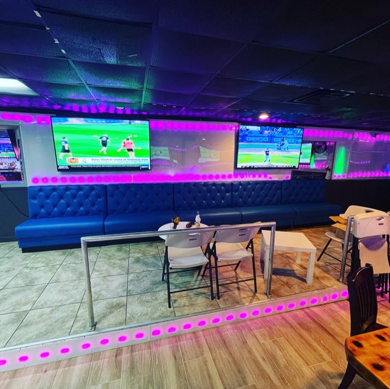 Custom blue banquette seating built for a commercial venue